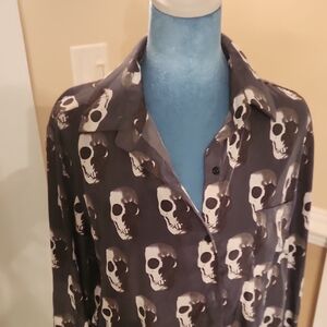 Liberty Love Black Skull Print Button-Down Shirt